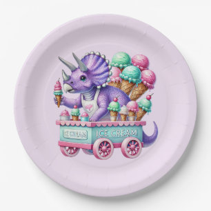 Unisex kids dinosaur ice cream party paper plates