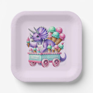 Unisex kids dinosaur ice cream party paper plates