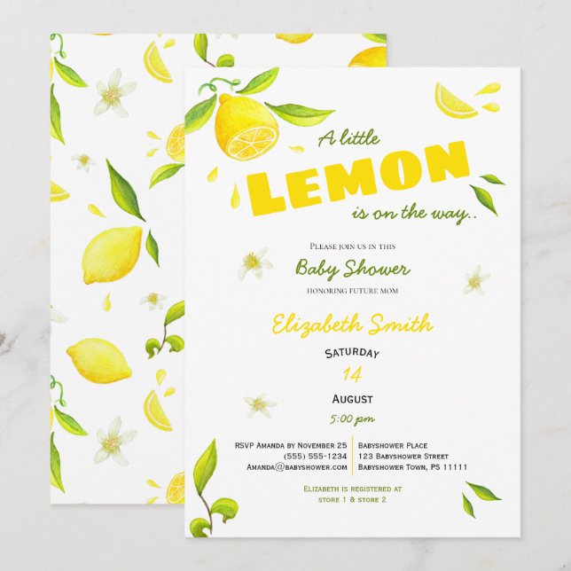 Unisex little lemon on the way babyshower invitation (Front/Back)