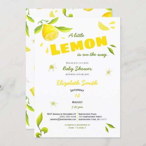 Unisex little lemon on the way babyshower invitation