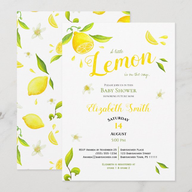 Unisex little lemon on the way babyshower invitation (Front/Back)
