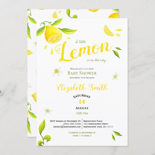 Unisex little lemon on the way babyshower invitation