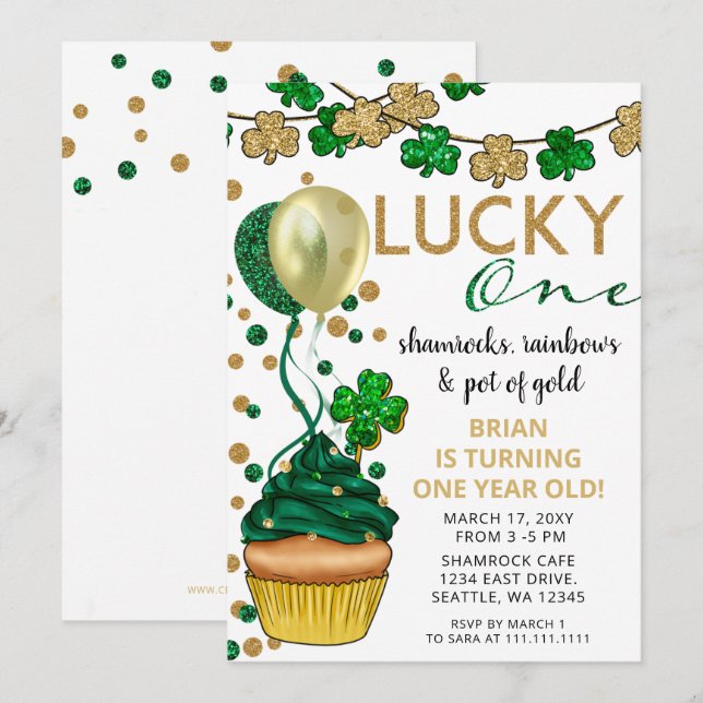 Unisex Lucky One St Patrick First Birthday Party Invitation (Front/Back)