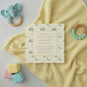 Unisex moon and clouds baby shower invitation