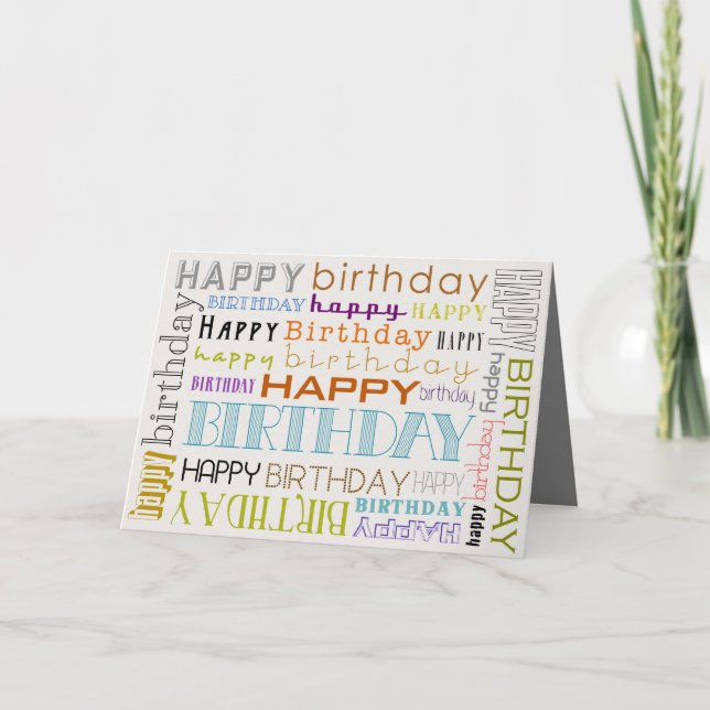 Unisex Multicolor Happy Birthday Text Bday Card (Front)
