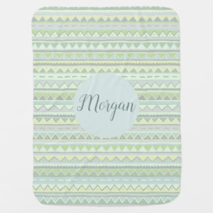 Unisex Neutral Tribal Zigzag Pattern with Name Baby Blanket