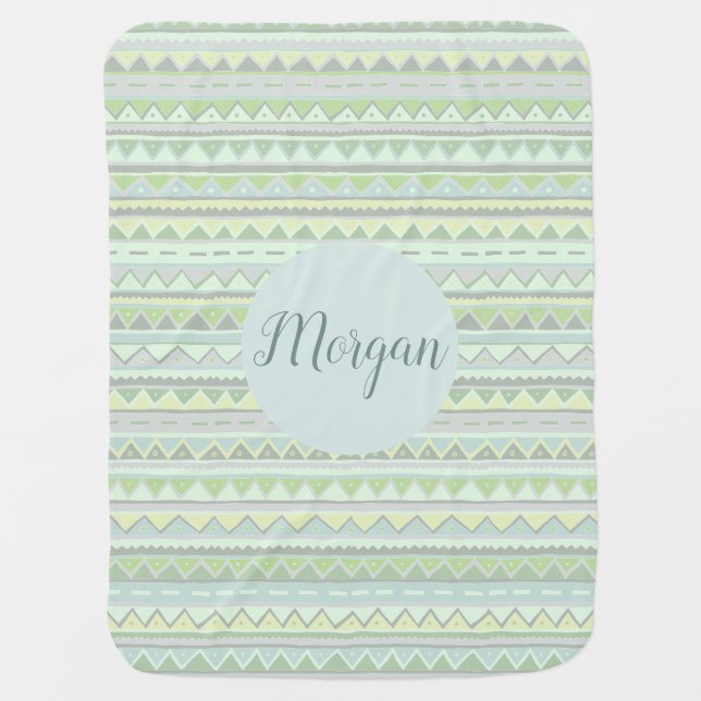 Unisex Neutral Tribal Zigzag Pattern with Name Baby Blanket (Front)