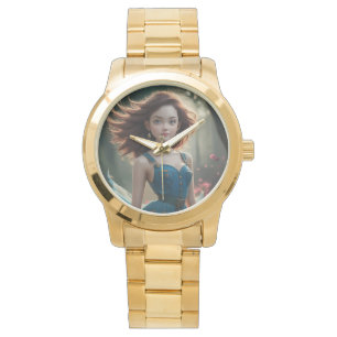 Unisex oversized gold bracelet photo watch