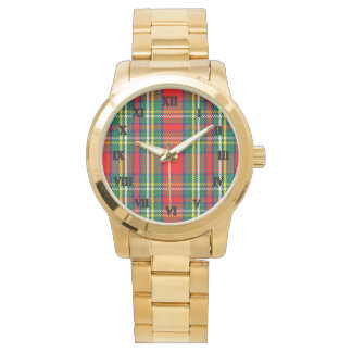 Unisex Oversized Scottish Plaid Tartan Gold Watch