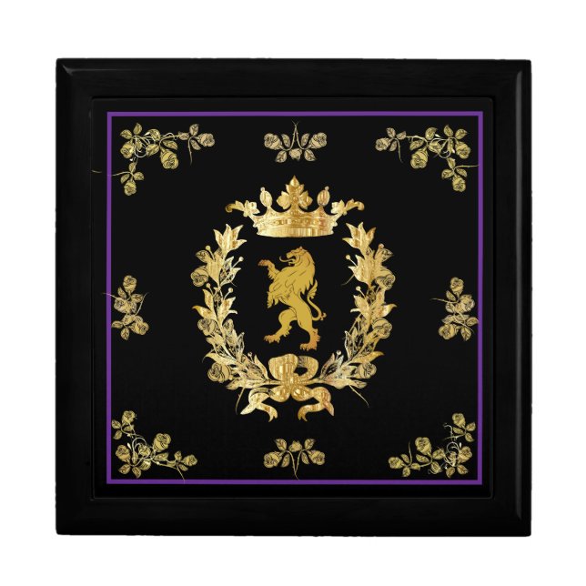 Unisex Personalized Royal Lion Roses Jewelry Box (Front)