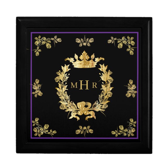 Unisex Personalized Royal Lion Roses Jewelry Box (Front)