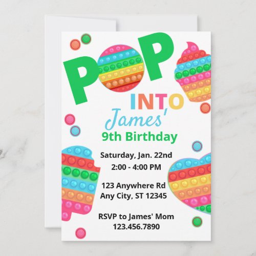 Unisex Rainbow Pop It Fidget Toy Birthday Party Invitation
