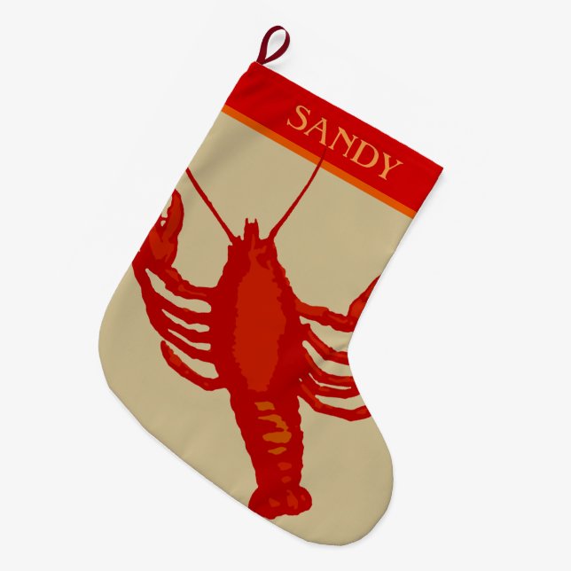 Unisex Red Lobster Crustacean Personalized Large Christmas Stocking (Front (Hanging))