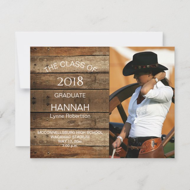 Unisex Rustic Barnwood Photo Graduation Horizontal Announcement (Front)
