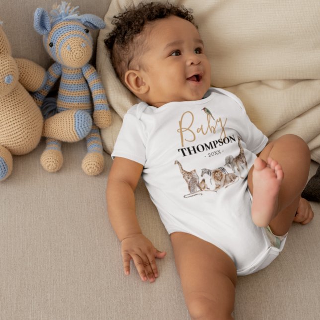 Unisex Safari Animal Baby Announcement Baby Bodysuit (Creator Uploaded)