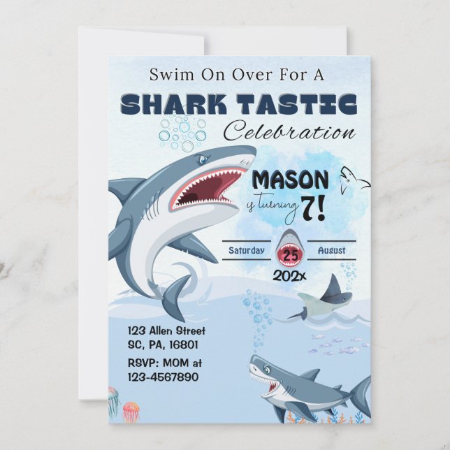 UNISEX SHARK TASTIC BIRTHDAY PARTY Invitation (Front)