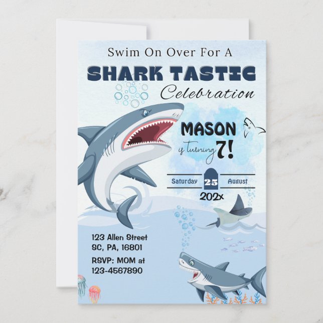 UNISEX SHARK TASTIC BIRTHDAY PARTY Invitation (Front)