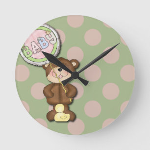 Unisex Teddy Bear Nursery Bedroom Round Clock