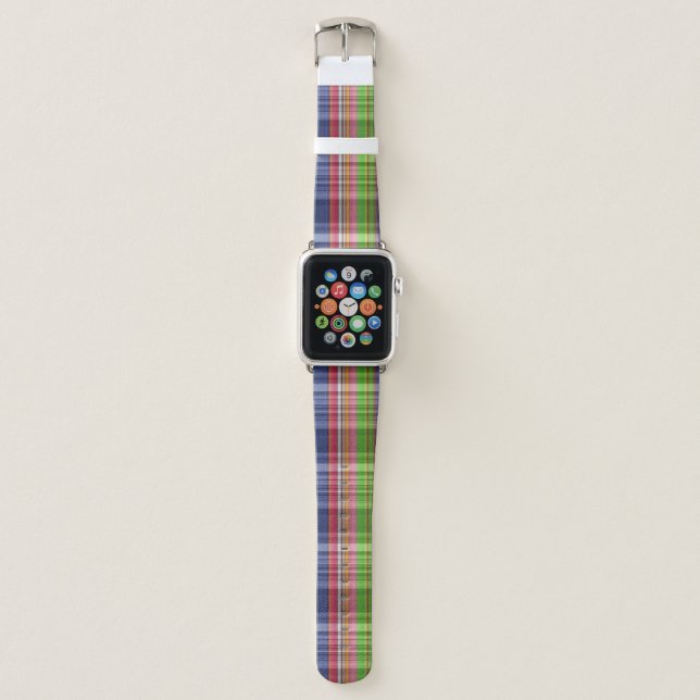 Unisex tomboy plaid blue red green casual style apple watch band (Front)