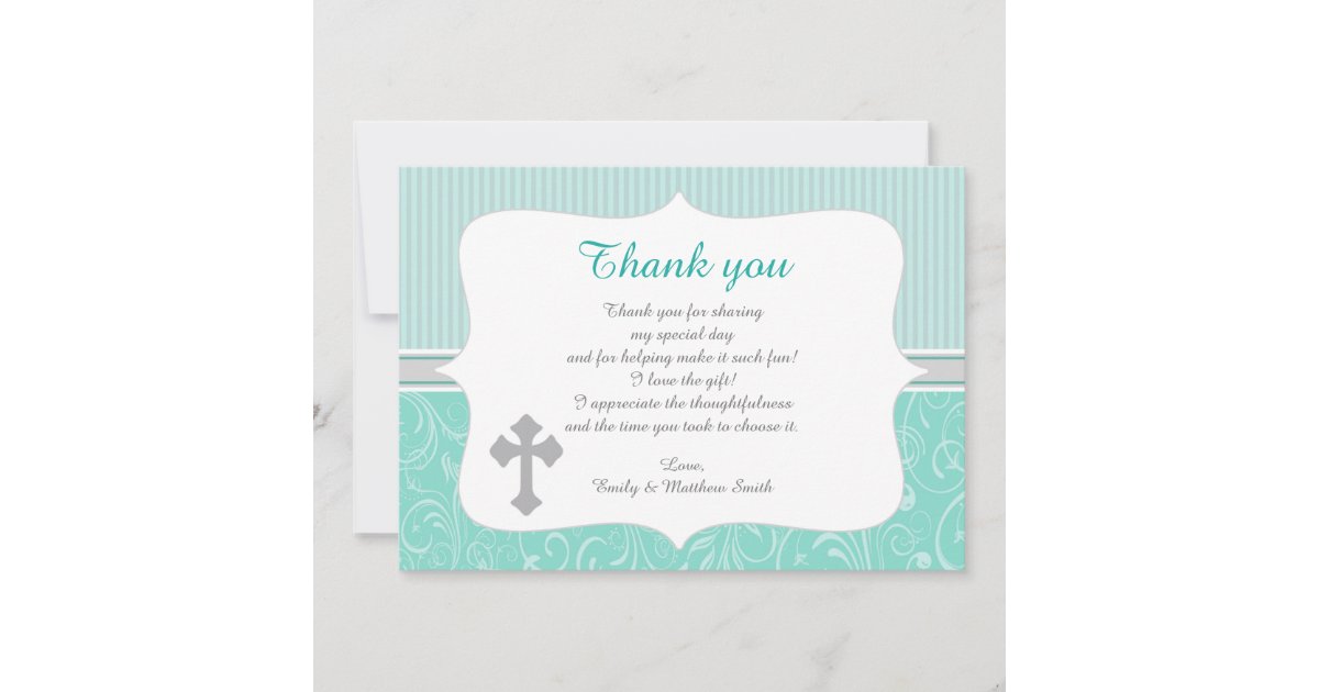 Unisex Turquoise Baptism Thank You Card Note Zazzle