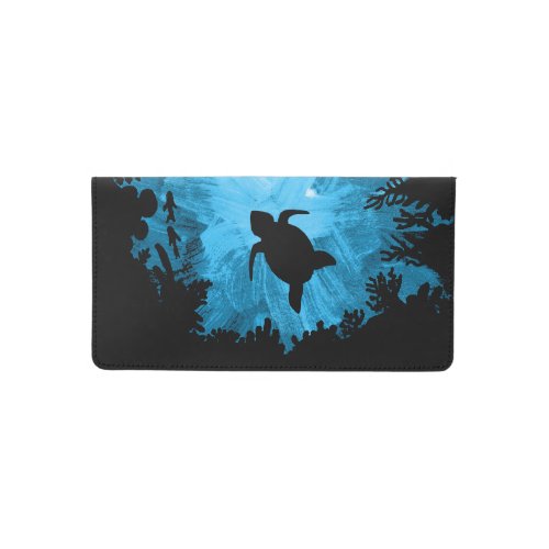 Unisex Turtle Coral Reef Silhouette Mens Womens Checkbook Cover