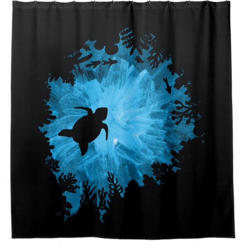 Unisex Turtle Coral Reef Silhouette Mens Womens Shower Curtain