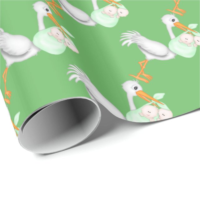 Unisex twin babies with stork wrapping paper (Roll Corner)