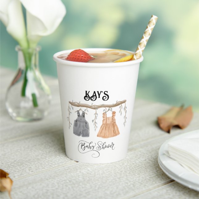 Unisex Twins Greenery Floral Baby Shower Paper Cups (Insitu)