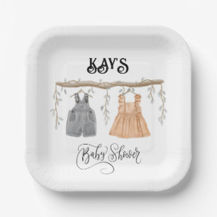 Unisex Twins Greenery Floral Baby Shower Paper Plates