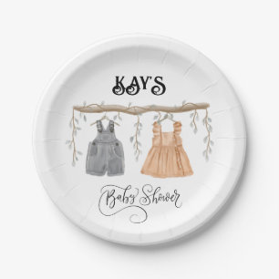 Unisex Twins Greenery Floral Baby Shower Paper Plates