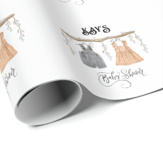 Unisex Twins Greenery Floral Baby Shower Wrapping Paper