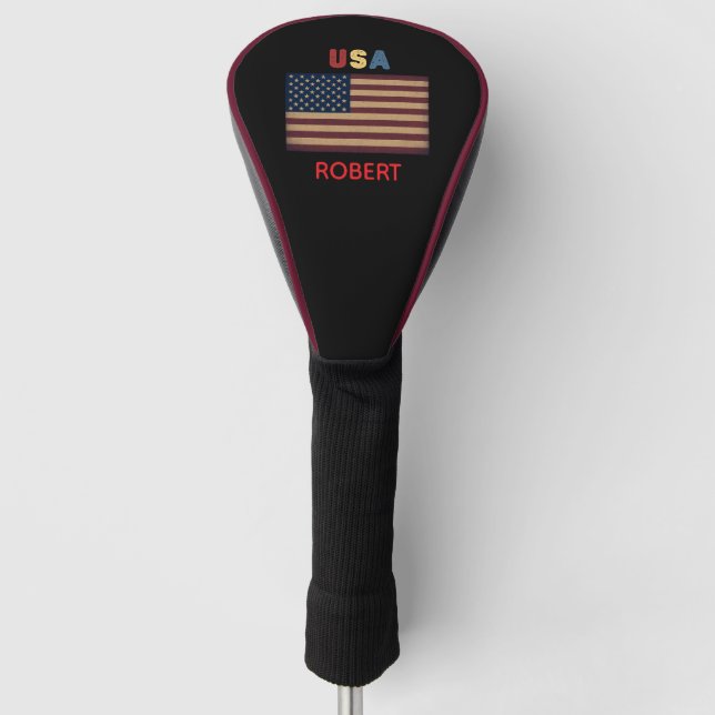 Unisex USA American Flag Retro  Golf Head Cover (Front)