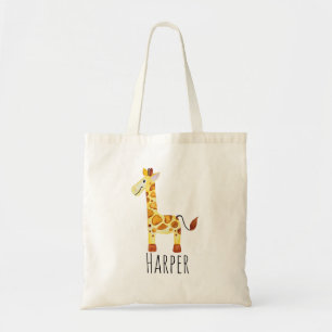 Unisex Watercolor Baby Giraffe Safari and Name Tote Bag