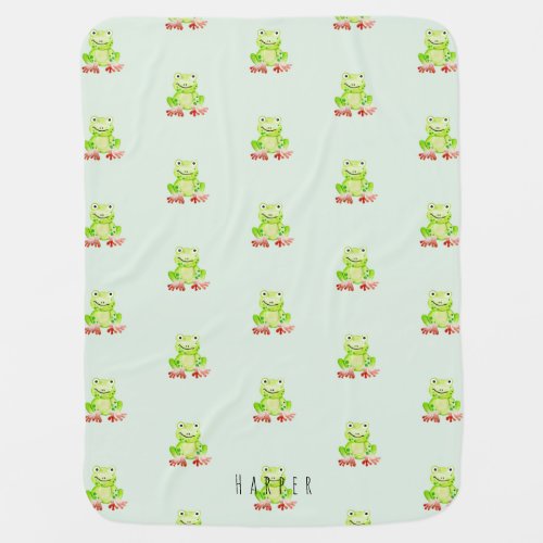 Unisex Watercolor Jungle Frog Pattern Dots Name Baby Blanket