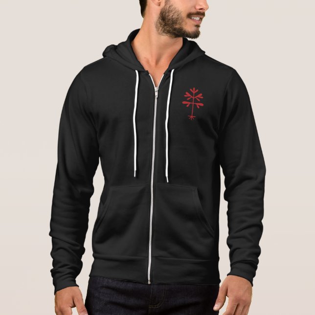 Unisex Zip-up Hoodie with Solid Red Sapling (Front)