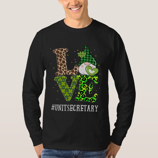 Unit Secretary Love St Patricks Day Gnome Leopard  T-Shirt (Front)