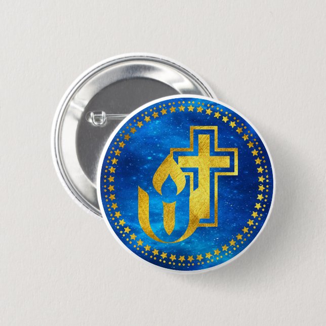 Unitarian Universalism chalice and Christian cross Button (Front & Back)