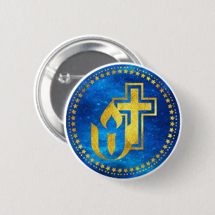 Unitarian Universalism chalice and Christian cross Button