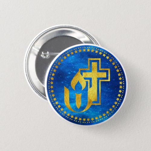 Unitarian Universalism chalice and Christian cross Button