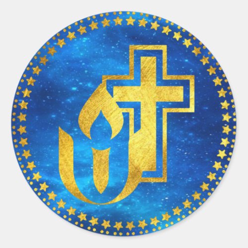Unitarian Universalism chalice and Christian cross Classic Round Sticker