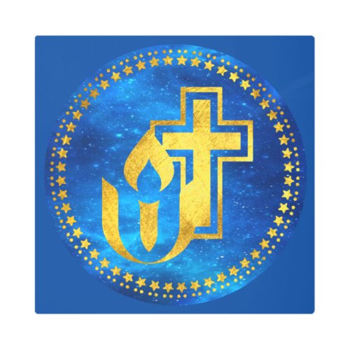 Unitarian Universalism chalice and Christian cross Metal Print