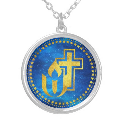 Unitarian Universalism chalice and Christian cross Silver Plated Necklace