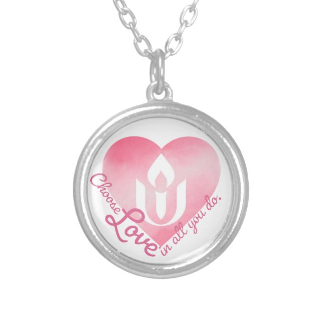 Unitarian Universalism heart  Silver Plated Necklace (Front)