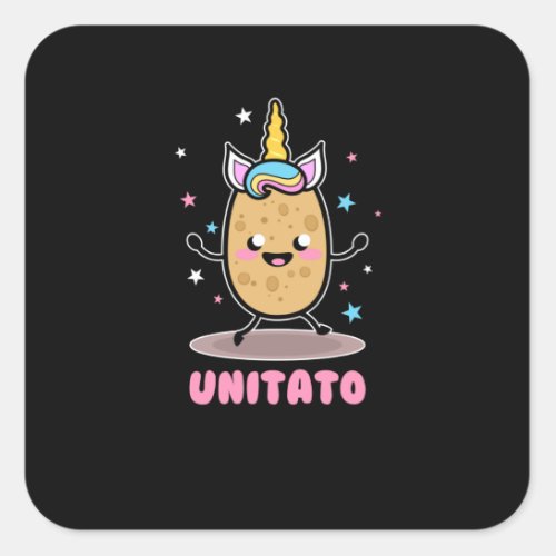 Unitato Unicorn Potato Cute Funny Vegetable Fries Square Sticker