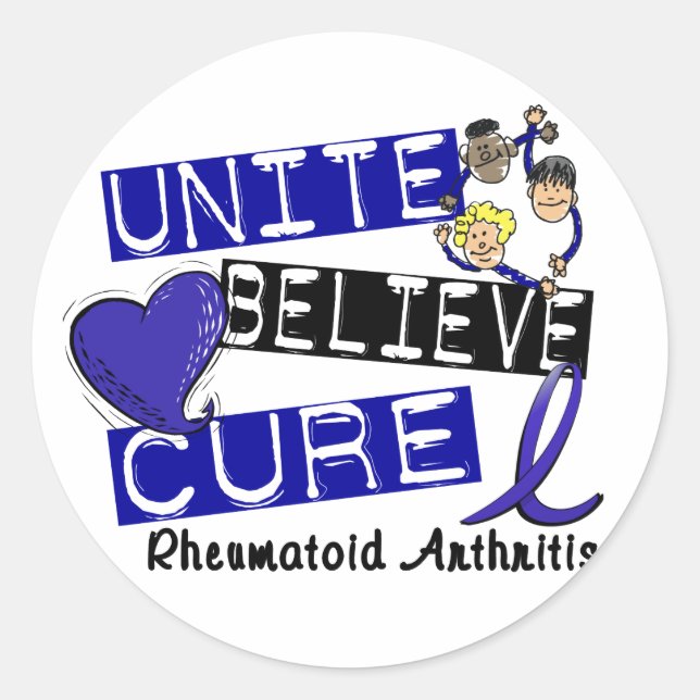 UNITE BELIEVE CURE Rheumatoid Arthritis Classic Round Sticker (Front)