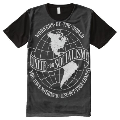 Unite for Socialism white on black t-shirt