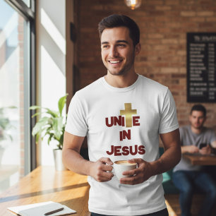 Unite in Jesus - Golden Cross Christian Faith T-Shirt