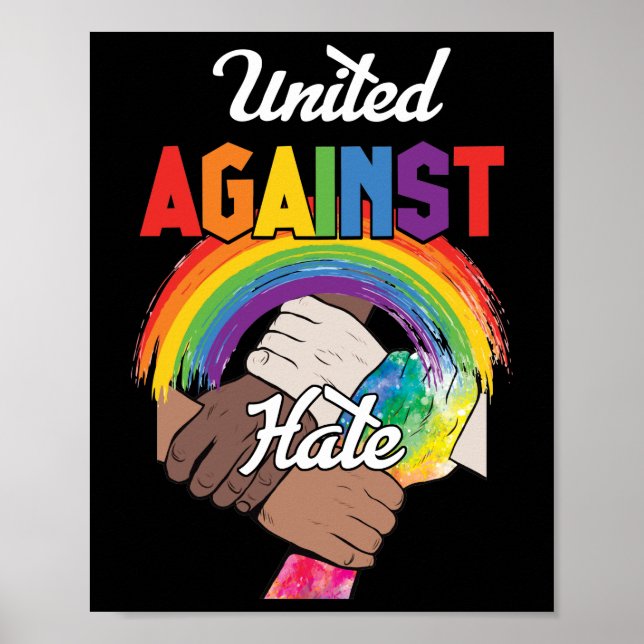 United Against Hate Black Melanin Rainbow Hand Poster (Front)