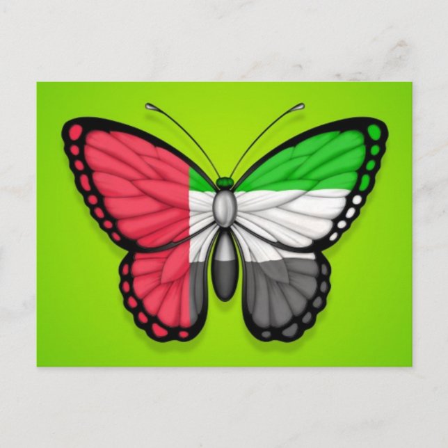 United Arab Emirates Butterfly Flag on Green Postcard (Front)