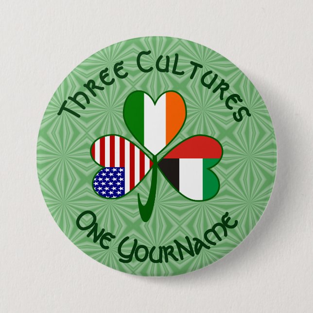 United Arab Emirates Irish American Flags Shamrock Button (Front)